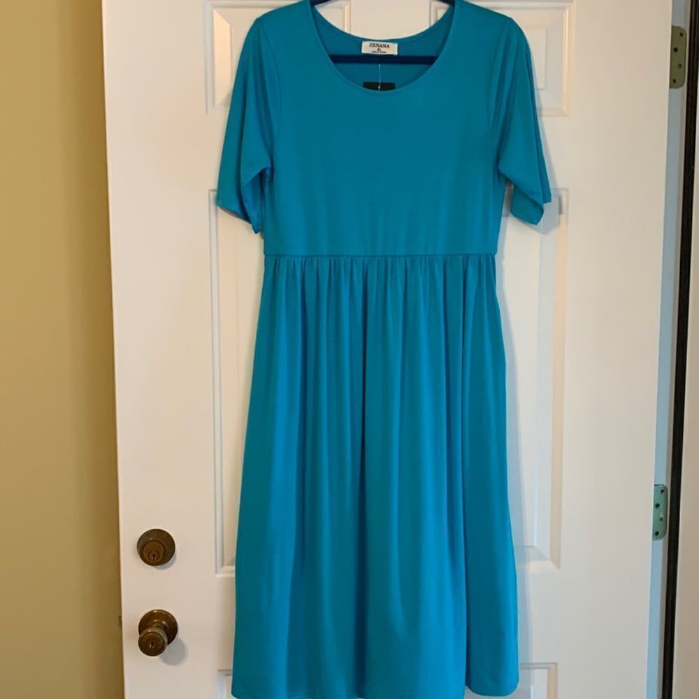 ZENANA extra large short sleeve blue dress